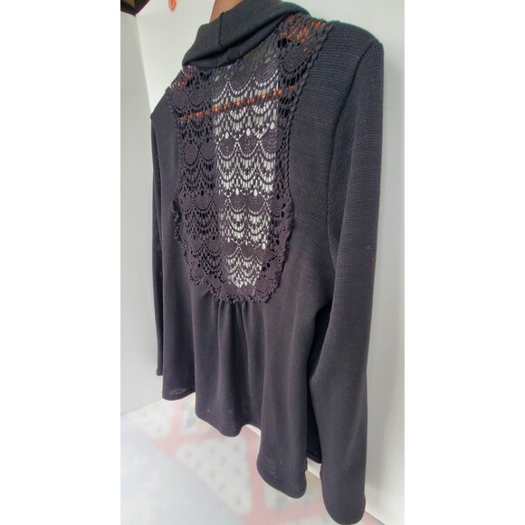 West Kei XL Waterfall Cardigan Black Cozy Sweater Soft Open Front Lace Back - Picture 5 of 7